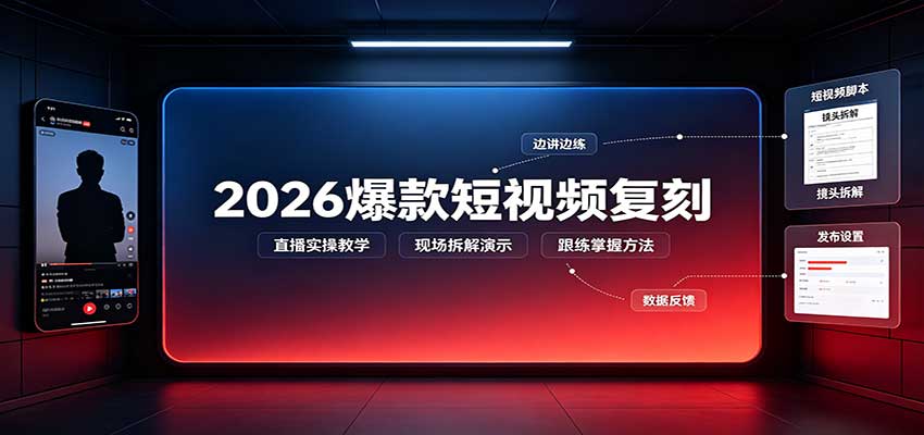 2026爆款短视频复刻：直播实操教学，配套文字文档掌握全流程-聊项目