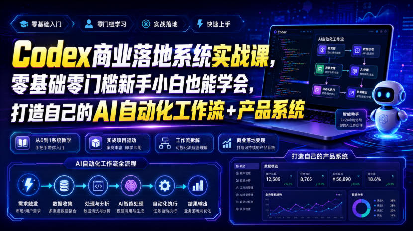 Codex商业落地系统实战课，零基础零门槛新手小白也能学会，打造自己的AI自动化工作流+产品系统(更新)-聊项目