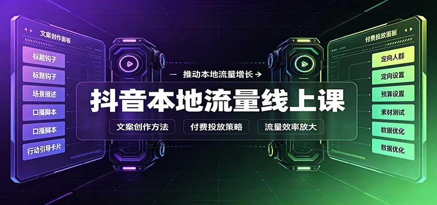抖音本地流量线上课：账号搭建拍摄剪辑，文案创作与付费投放教学-聊项目