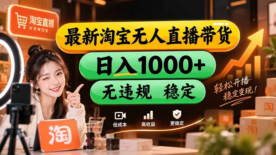 【新技术】淘宝无人直播，独家，日入2K+，无封号，可矩阵，长期稳定-聊项目