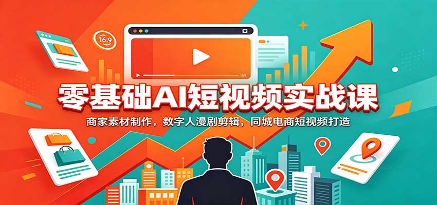 零基础AI短视频实战课：商家素材制作，数字人漫剧剪辑，同城电商短视频打造-聊项目