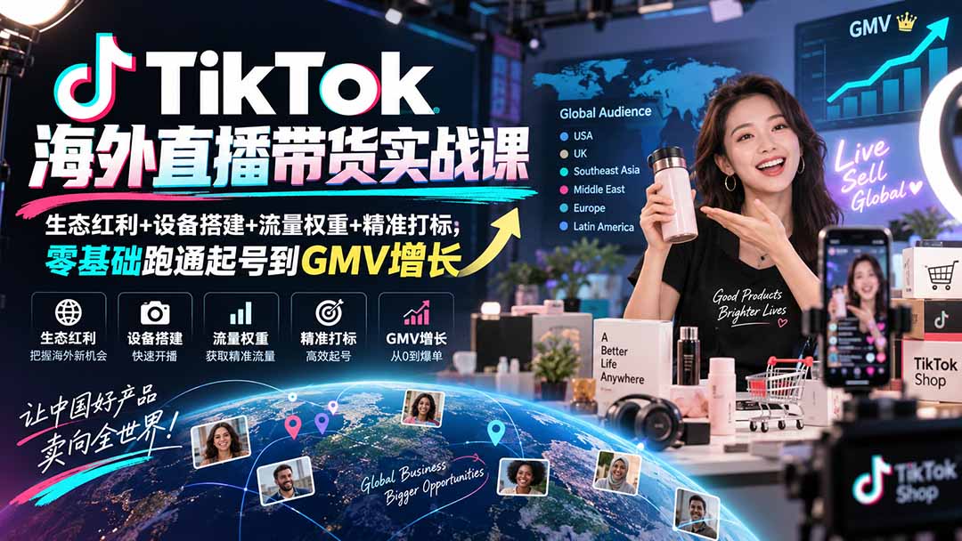 TikTok海外直播带货实战课｜生态红利+设备搭建+流量权重+精准打标，零基础跑通起号到GMV增长-聊项目