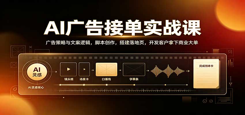 AI广告接单实战:广告策略与文案逻辑,脚本创作,搭建落地页,开发客户拿下商业大单-聊项目