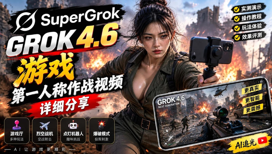 Grok 4.6也能做游戏？第一人称作战视频实测｜玩法详细讲解-聊项目
