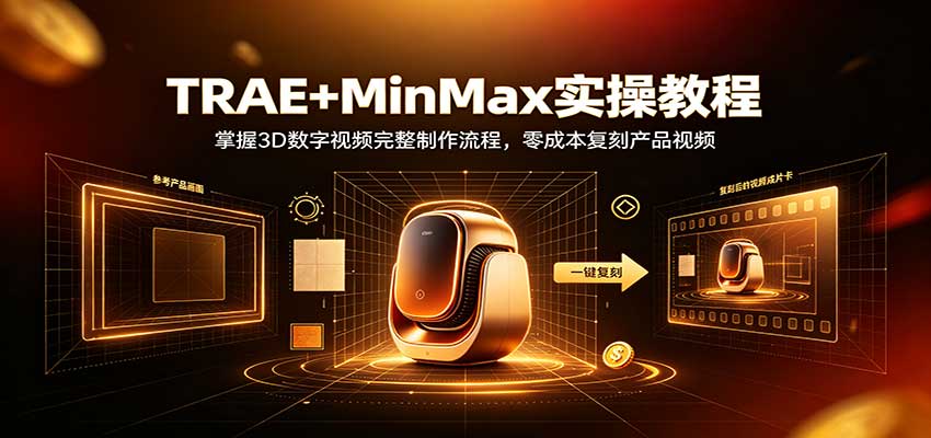 TRAE+MinMax实操教程：3D数字视频完整制作流程，零成本复刻产品视频-聊项目