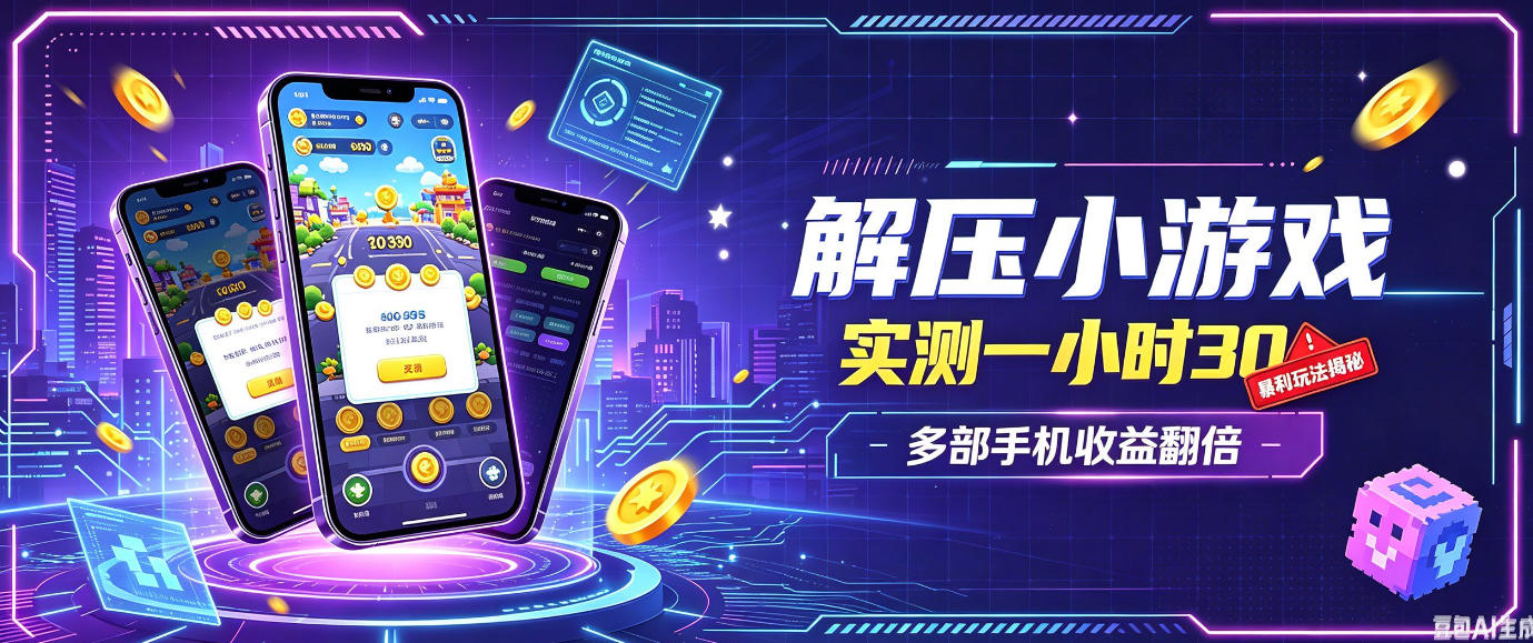 小游戏全流程玩法，实测一小时搞30，简单无脑解压，当天做当天就能看到进账，直接冲就行【揭秘】-聊项目