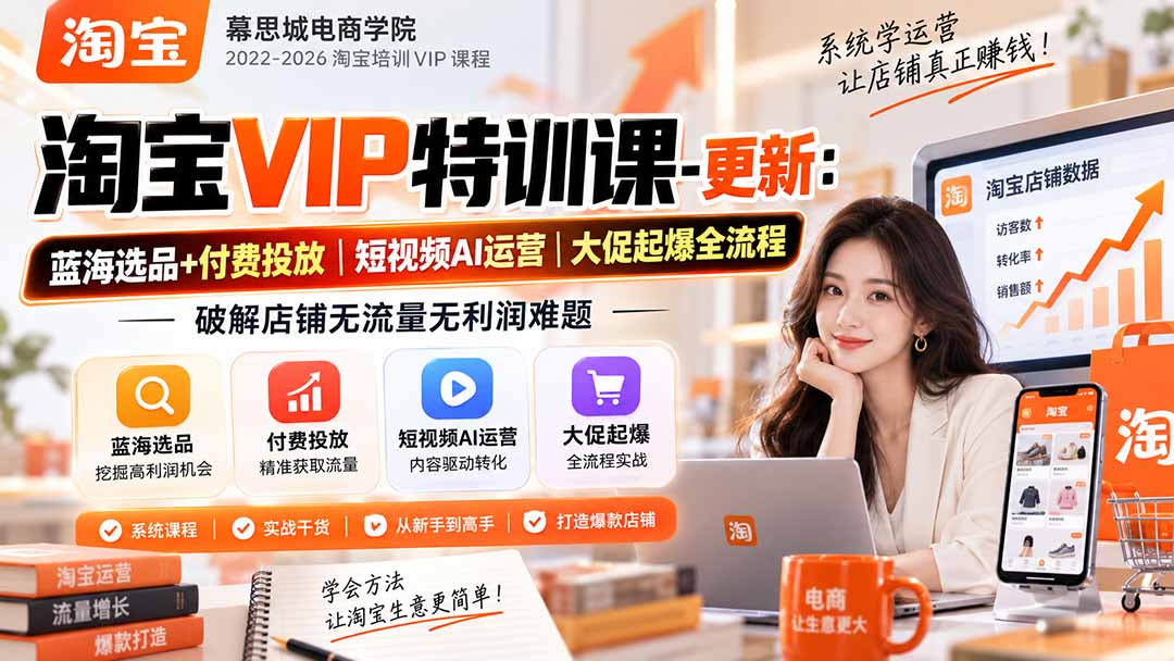 淘宝VIP特训课-更新0917：蓝海选品+付费投放｜短视频AI运营｜大促起爆全流程，破解店铺无流量无利润难题-聊项目