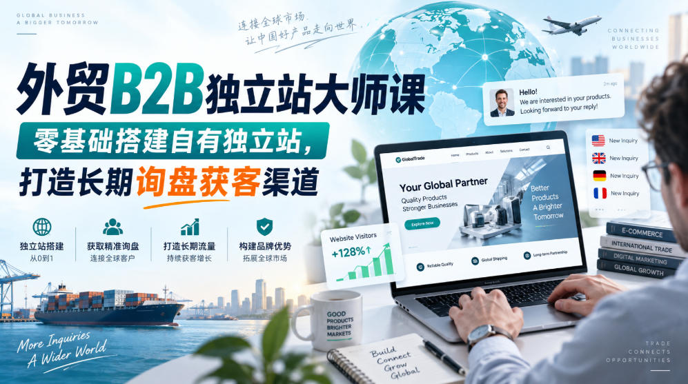 外贸B2B独立站大师课,零基础搭建自有独立站,打造长期询盘获客渠道-聊项目