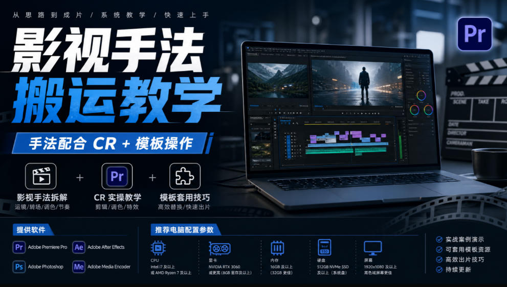 影视手法搬运教学,手法配合CR+模板操作,需要电脑,提供软件+配置参数-聊项目