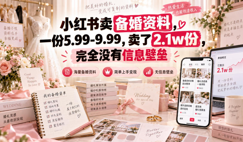 小红书卖备婚资料,一份5.99-9.99,卖了2.1w份,完全没有信息壁垒-聊项目