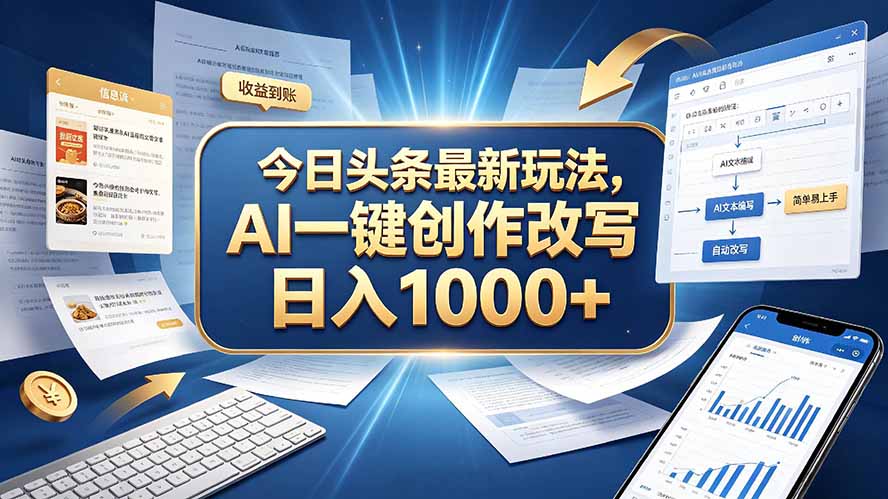 今日头条最新玩法，AI 一键创作改写，简单易上手，轻松日入 1000 +-聊项目