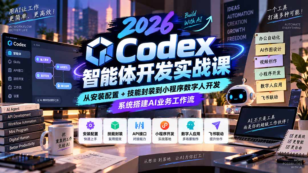 2026Codex智能体开发实战课:从安装配置+技能封装到小程序数字人开发,系统搭建AI业务工作流-聊项目