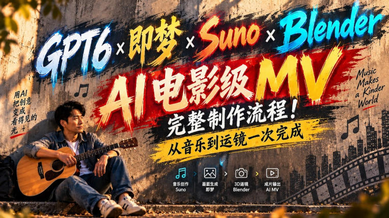 GPT6×即梦×Suno×Blender|AI电影级MV完整制作流程!从音乐到运镜一次完成!-聊项目