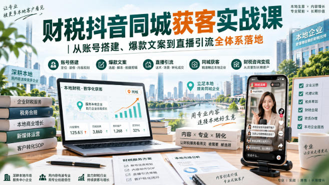 财税抖音同城获客实战课|从账号搭建、爆款文案到直播引流全体系落地-聊项目