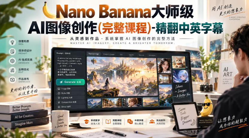 【无水印】Nano Banana大师级AI图像创作(完整课程)-精翻中英字幕-聊项目