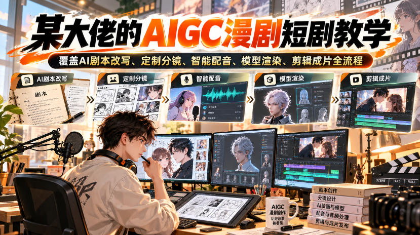 某大佬的AIGC漫剧短剧教学，覆盖AI剧本改写、定制分镜、智能配音、模型渲染、剪辑成片全流程-聊项目