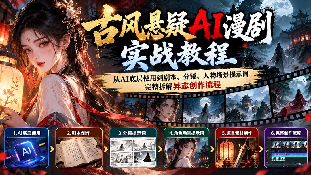 古风悬疑AI漫剧实战教程：从AI底层使用到剧本、分镜、人物场景提示词，完整拆解异志创作流程-聊项目