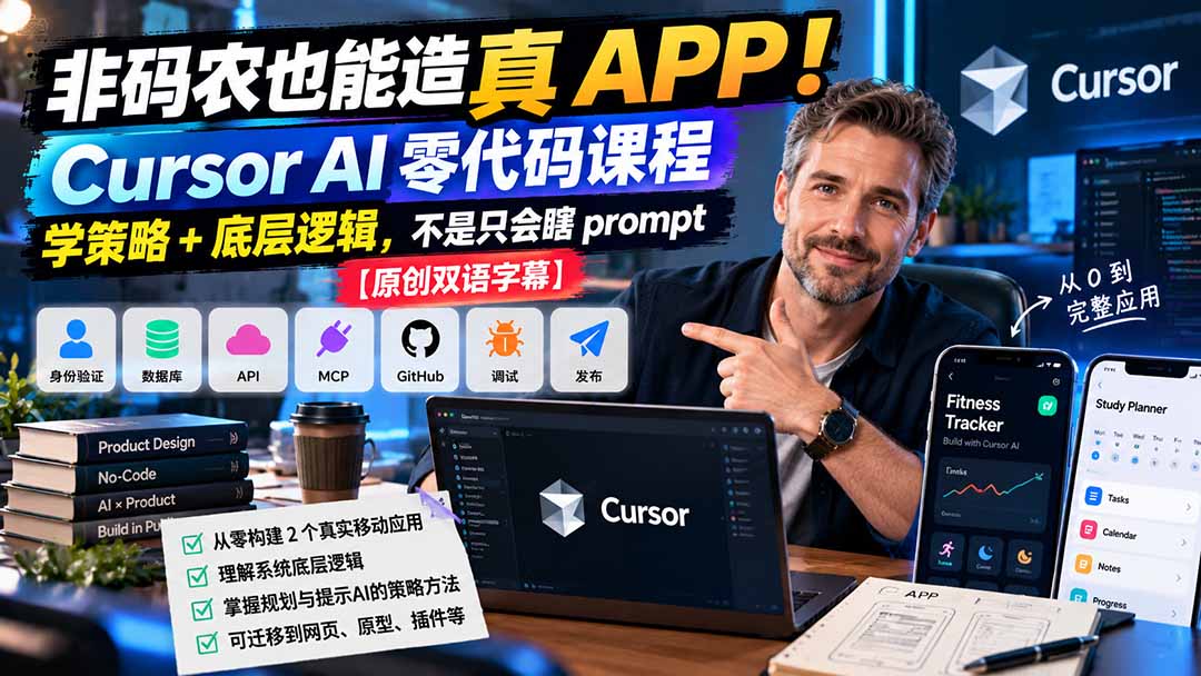 非码农也能造真 APP！Cursor AI 零代码课程：学策略 + 底层逻辑，不是只会瞎 prompt【原创双语字幕】-聊项目