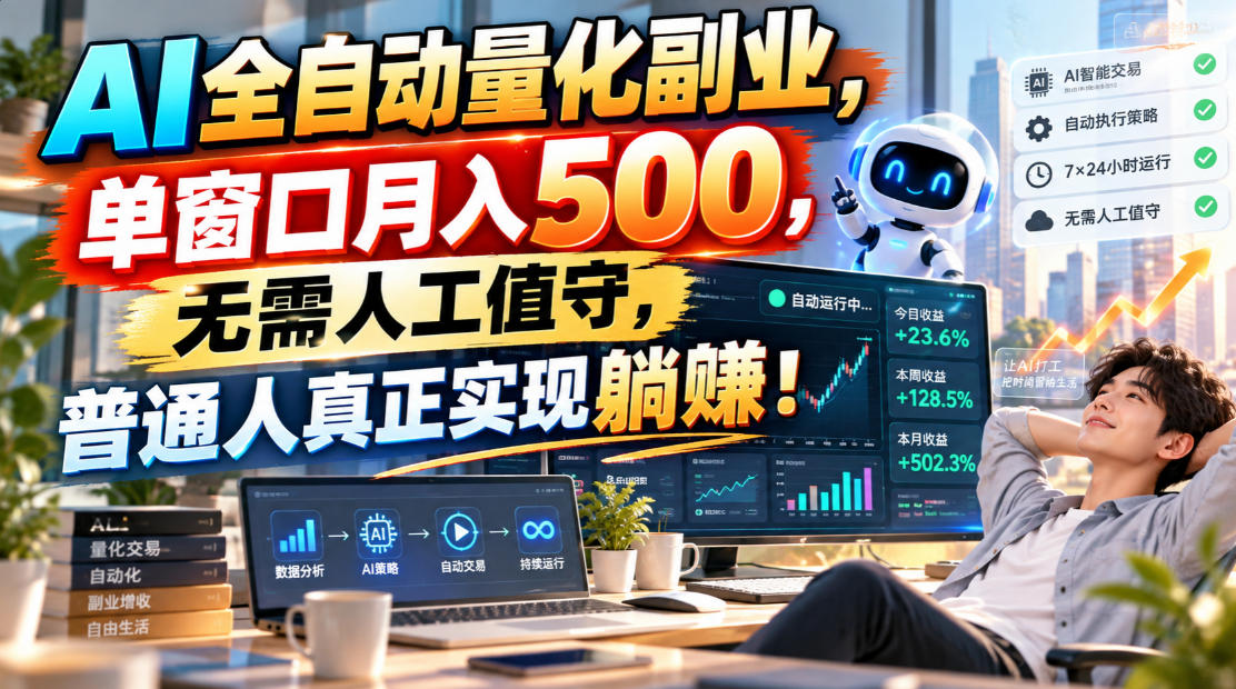 AI全自动量化副业，单窗口月入500，无需人工值守，普通人真正实现躺賺！-聊项目