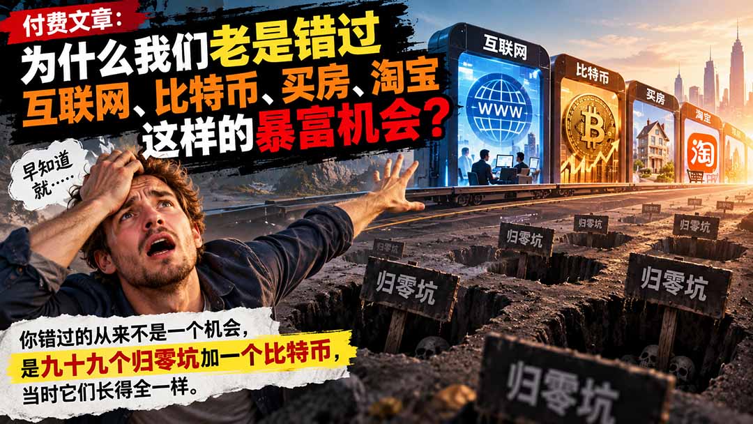 付费文章:为什么我们老是错过互联网、比特币、买 房、淘宝这样的暴富机会?-聊项目