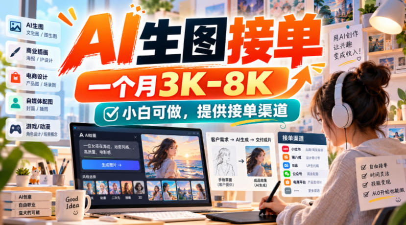 AI生图接单，一个月3K-8K，小白可做，提供接单渠道-聊项目