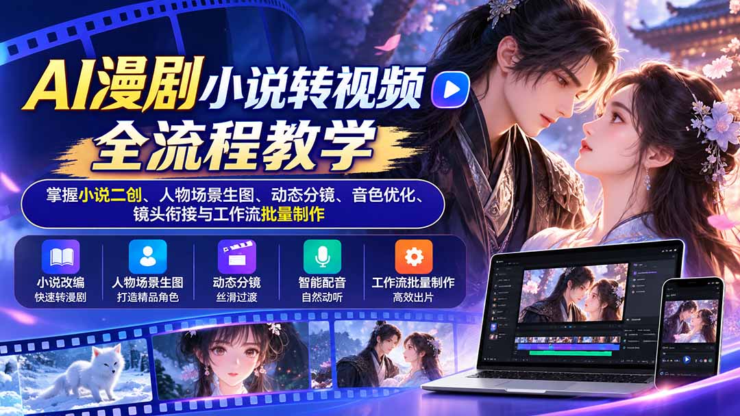 AI漫剧小说转视频全流程教学：掌握小说二创、人物场景生图、动态分镜、音色优化、镜头衔接与工作流批量制作-聊项目