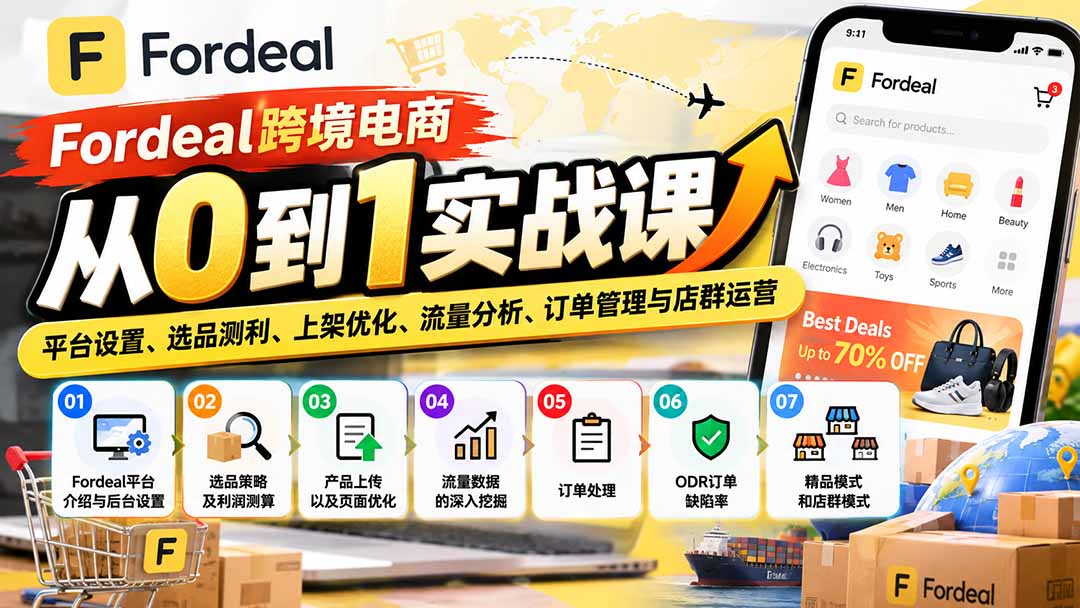 Fordeal跨境电商从0到1实战课:平台设置、选品测利、上架优化、流量分析、订单管理与店群运营-聊项目