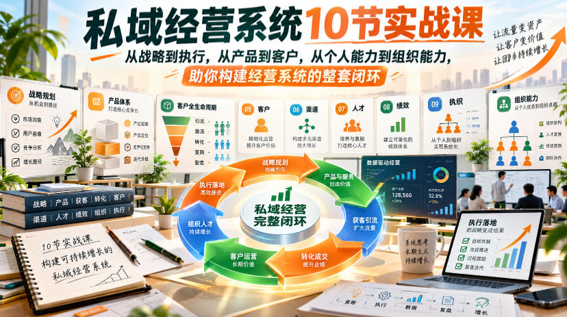 私域经营系统10节实战课，从战略到执行，从产品到客户，从个人能力到组织能力，助你构建经营系统的整套闭环-聊项目