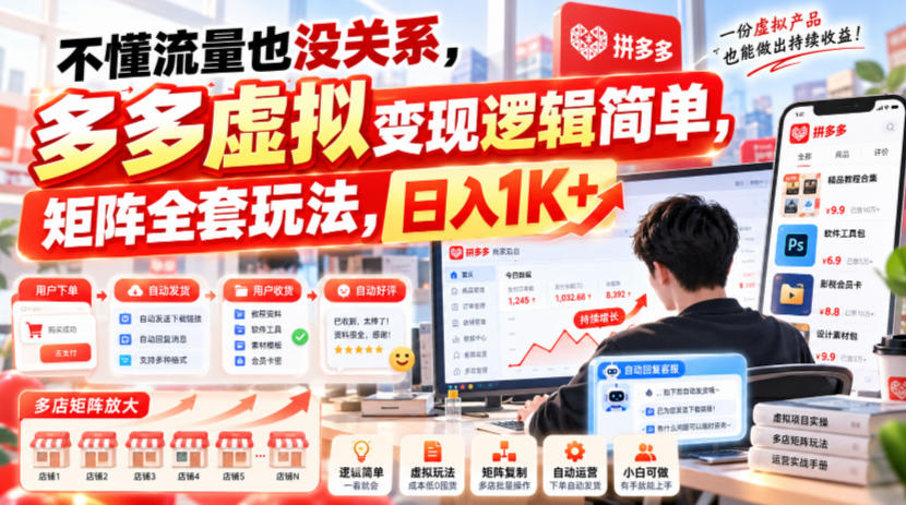 不懂流量也没关系，多多虚拟变现逻辑简单，矩阵全套玩法，日入1K+【揭秘】-聊项目