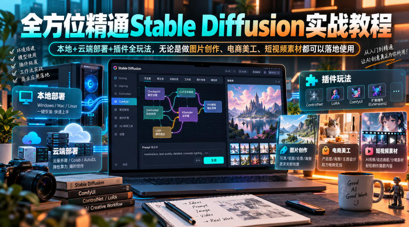 全方位精通Stable Diffusion实战教程｜本地+云端部署+插件全玩法，无论是做图片创作、电商美工、短视频素材都可以落地使用-聊项目