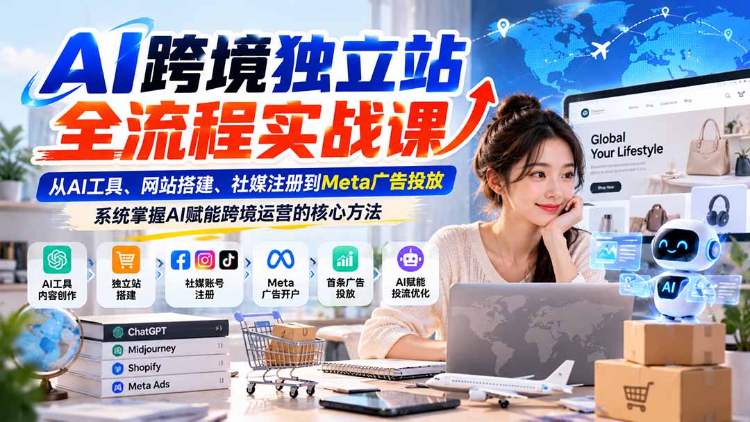 AI跨境独立站全流程实战课：从AI工具、网站搭建、社媒注册到Meta广告投放，系统掌握AI赋能跨境运营的核心方法-聊项目