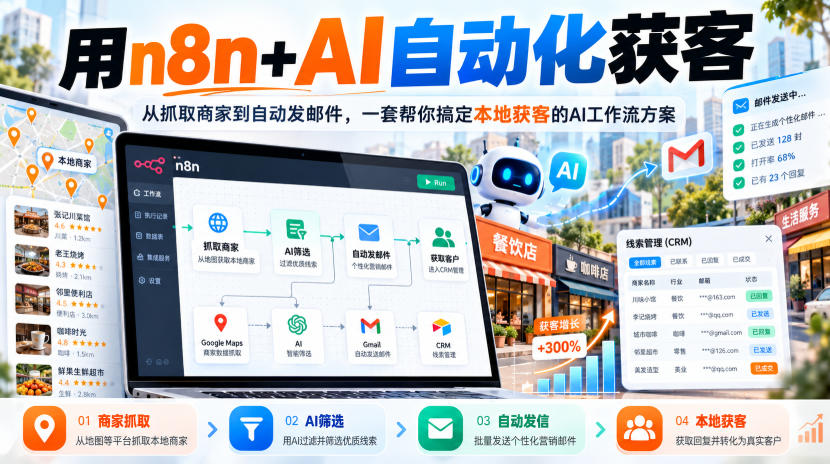 【无水印】用n8n+AI自动化获客，从抓取商家到自动发邮件，一套帮你搞定本地获客的AI工作流方案【原创双语字幕】-聊项目