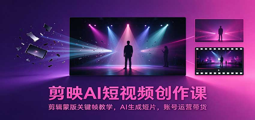 剪映AI短视频创作课：剪辑蒙版关键帧教学，AI生成短片，账号运营带货-聊项目