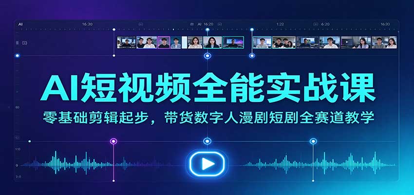 AI短视频全能实战课：零基础剪辑起步，带货数字人漫剧短剧全赛道教学-聊项目