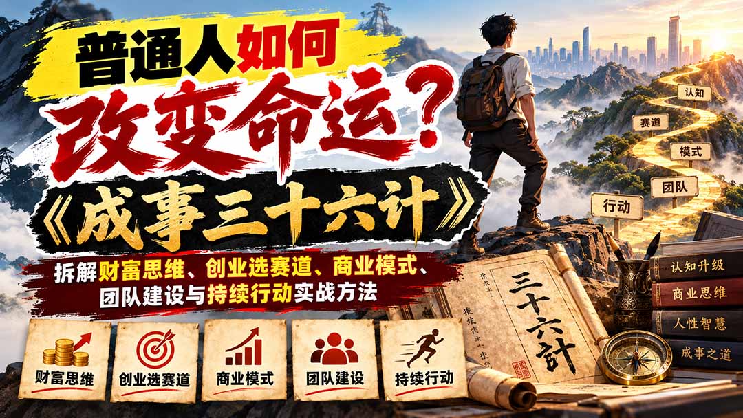 普通人如何改变命运？《成事三十六计》拆解财富思维、创业选赛道、商业模式、团队建设与持续行动实战方法-聊项目