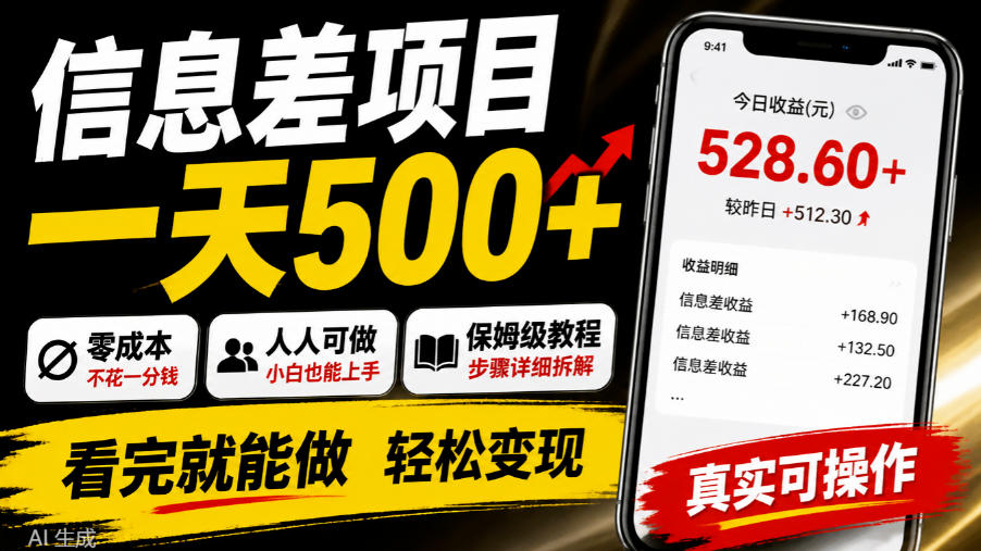 信息差项目一天500+，零成本，人人可做，保姆级教程，看完就能做【揭秘】-聊项目