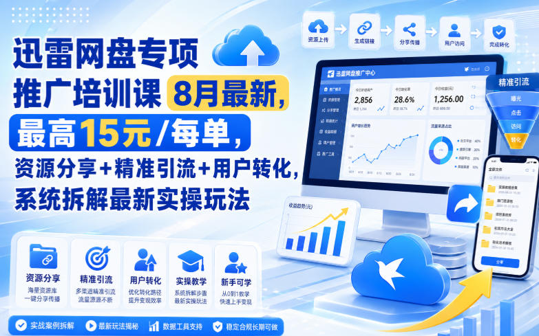 迅雷网盘专项推广培训课9月最新，最高15米/每单，资源分享+精准引流+用户转化，系统拆解最新实操玩法(更新1026)-聊项目