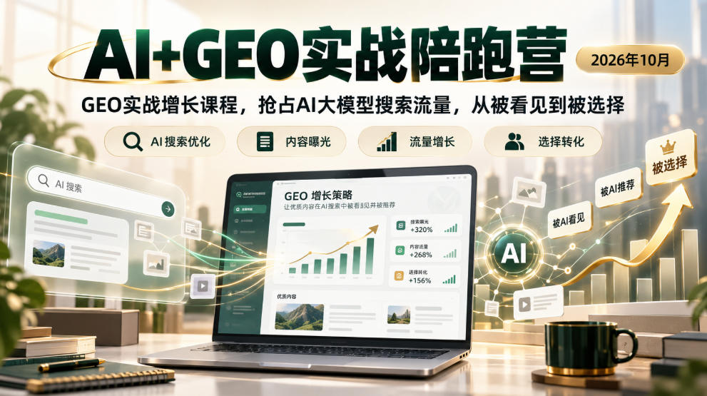 AI+GEO实战陪跑营2026年10月，GEO实战增长课程，抢占AI大模型搜索流量，从被看见到被选择-聊项目