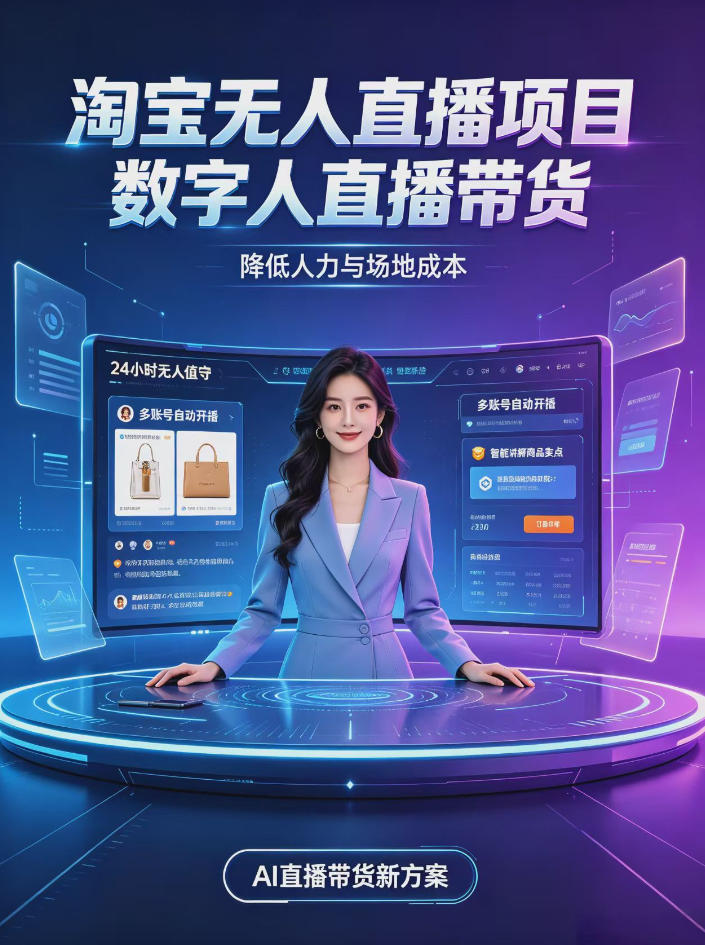 淘宝AI无人直播带货，24小时自动开播低门槛副业，无需真人长时间出镜，持续引流出单【揭秘】-聊项目