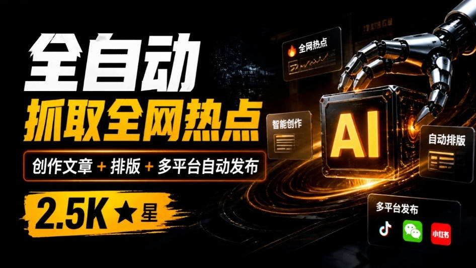 全自动抓取全网热点,创作文章并排版,并多平台自动发布!2.5k stars热点写作工具万稿汇AIMedia
