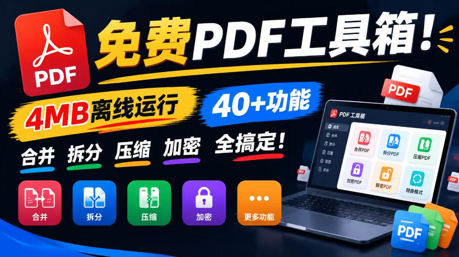 免费PDF工具箱！4MB离线运行，40+功能，合并拆分压缩加密全搞定！-聊项目