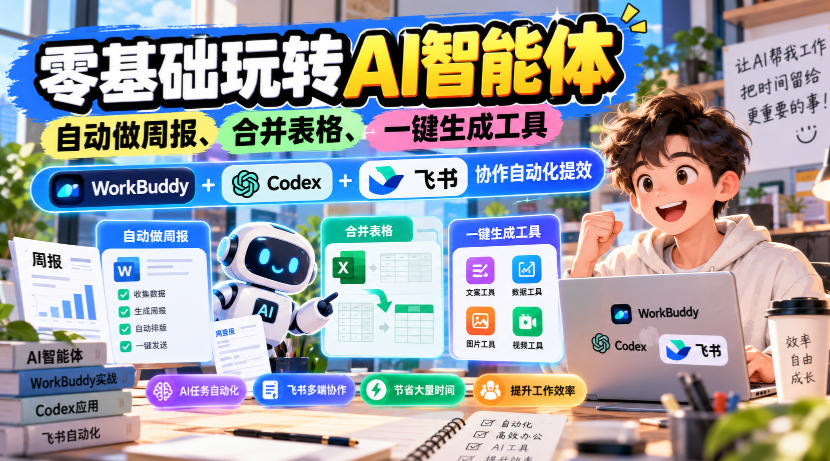 【无水印】零基础玩转AI智能体，自动做周报、合并表格、一键生成工具，WorkBuddy+Codex + 飞书协作自动化提效-聊项目