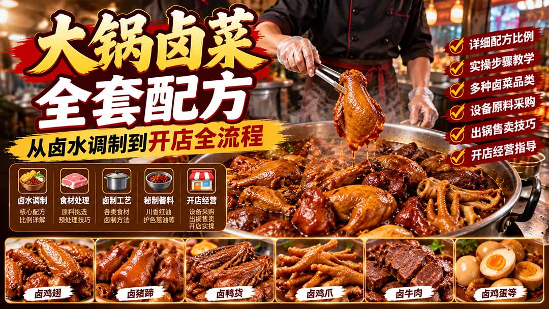 大锅卤菜全套配方，从卤水调制到开店全流程，感觉学会了去摆摊也不错-聊项目