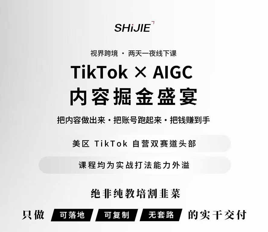 图片[1]-AIGC×TikTok美区短视频带货线下课；两天一夜完整回放，12小时高清视频收录头部操盘手全流程教学-聊项目